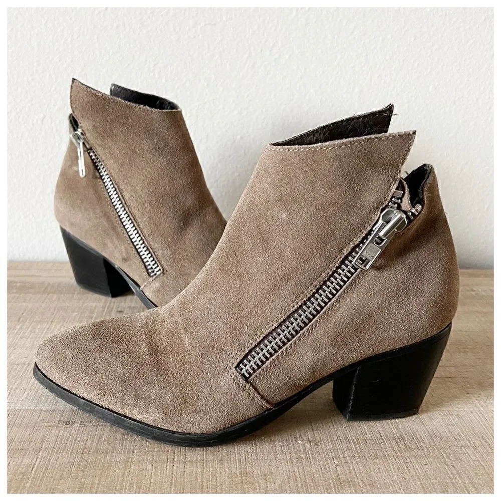 Anthropologie Matisse Frankie Asymmetrical Suede Zip Ankle Bootie